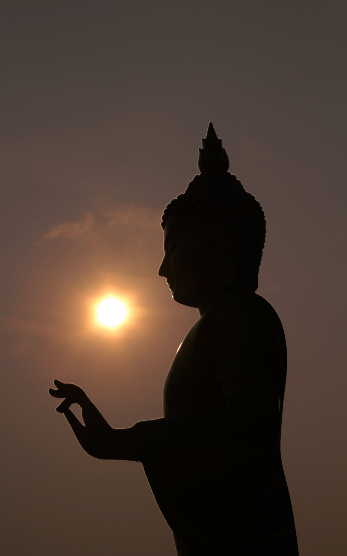 The standing Buddha and a morning sun
