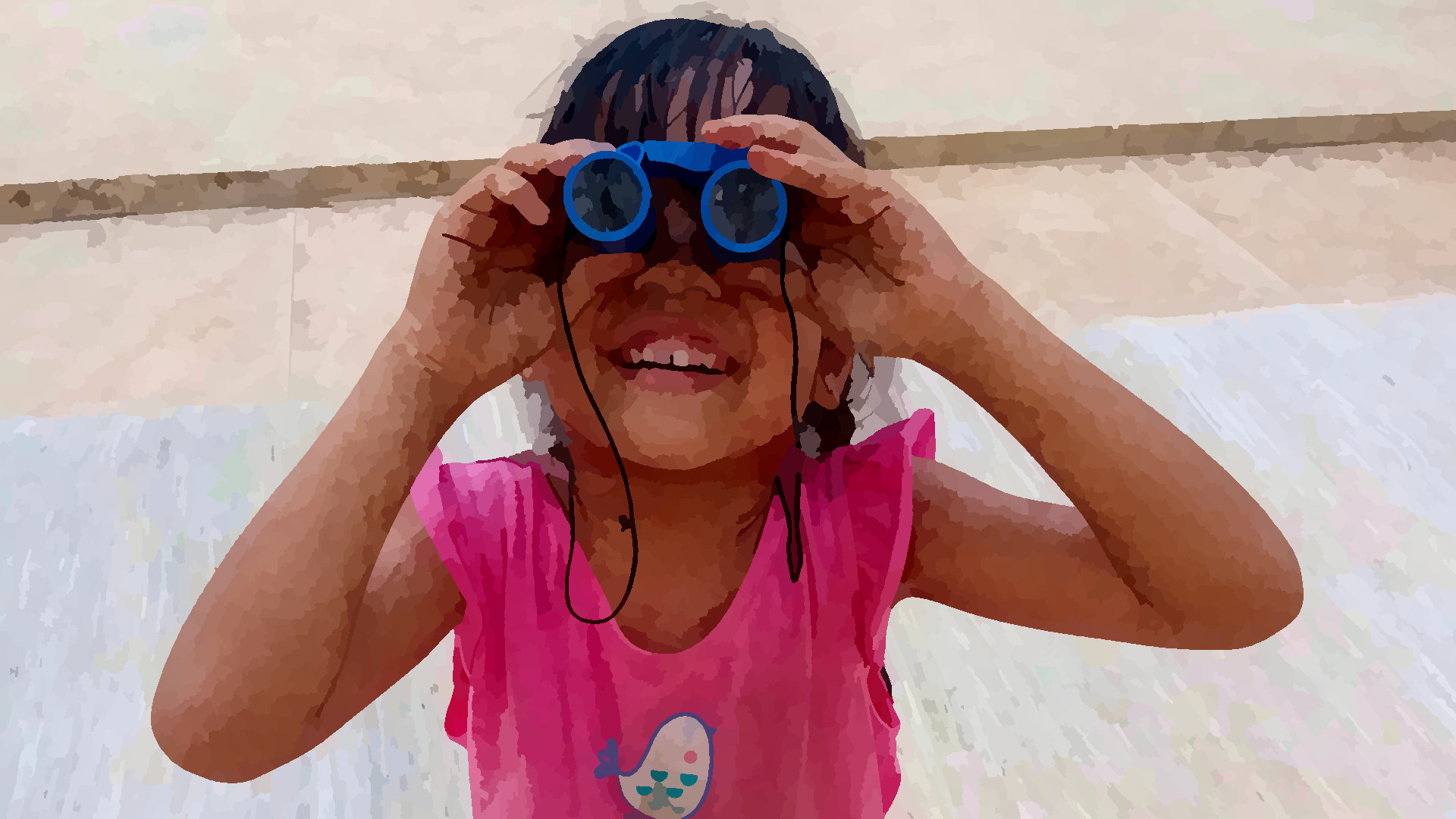 A girl and binoculars